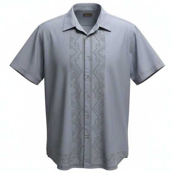 Café Luna Other - Cafe‎ Luna Button Down Shirt Mens 2XL Grey Short Sleeve Embroidered Camp Resort